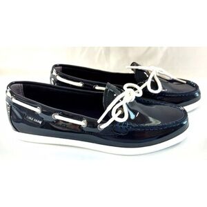 Cole Haan loafer boat shoe, Nantucket women lace up navy blue slip on